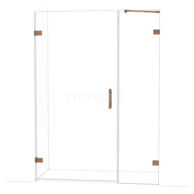 Diamond Shower door | 145 cm Glanzend koper Clear glass Pivot door DDC211005220GKP Glazen douchecabine met hoekinstap, heldere wanden en koperkleurige scharnieren, ideaal voor een moderne badkamer inrichting.