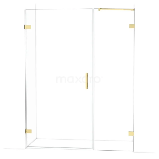 Glas Duschwand mit Goldakzenten, modernes Design, ideal für stilvolle Badezimmergestaltung.