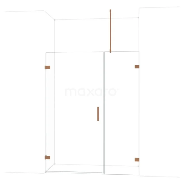 Glazen douchewand met hoekinstap, heldere panelen en goudkleurige details, perfect voor een moderne badkamertransformatie.