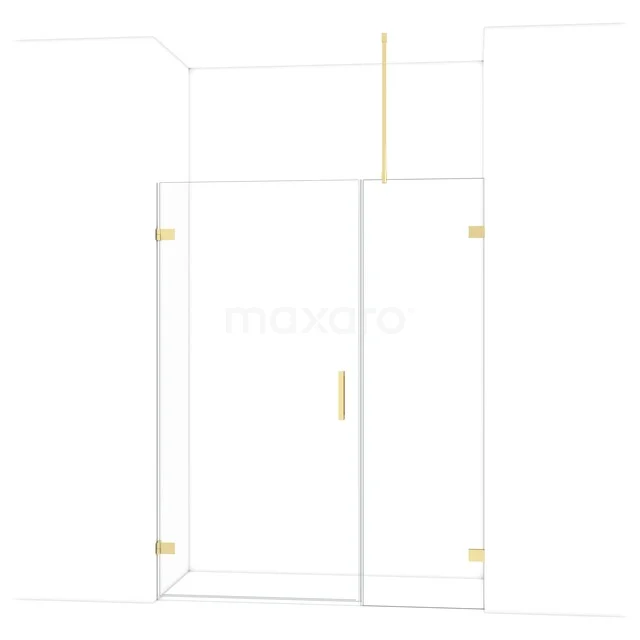 Inloopdouche met helder glas, messing scharnieren en handgreep, modern design voor een stijlvolle badkamer.