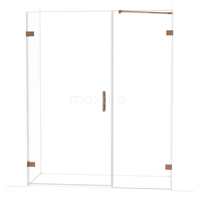 Diamond Shower door | 165 cm Shiny copper Clear glass Pivot door DDC211007220GKP Glazen inloopdouche met transparant design, luxe roségouden scharnieren en handgreep, ideaal voor een moderne badkamer.