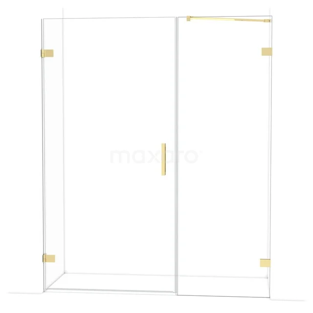 Diamond Shower door | 165 cm Glossy light gold Clear glass Pivot door DDC211007220GLG Douchewand van helder glas met goudkleurige scharnieren en handgreep, modern design voor de badkamer.