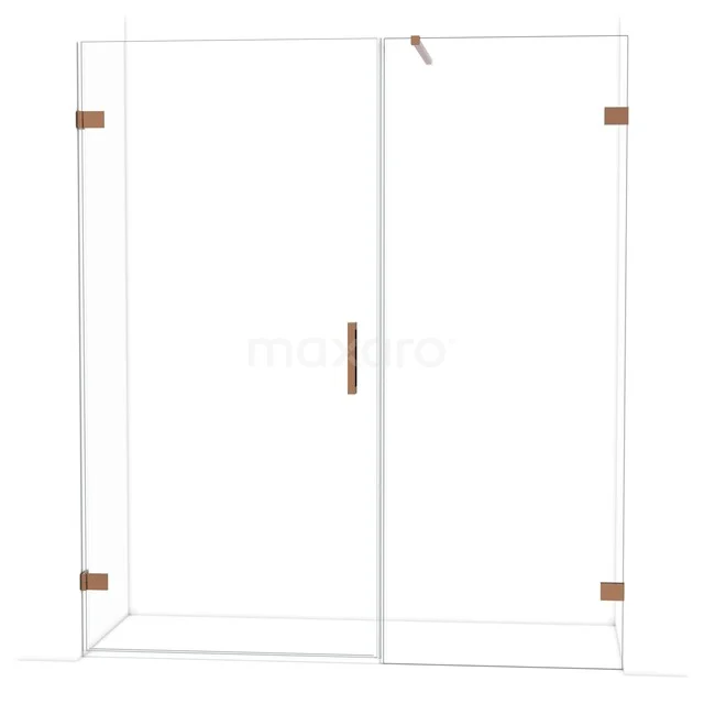 Diamond Shower door | 175 cm Shiny copper Clear glass Pivot door DDC211008120GKP Glazen douchewand met koperen details, modern design, ideaal voor stijlvolle badkamerinrichting.