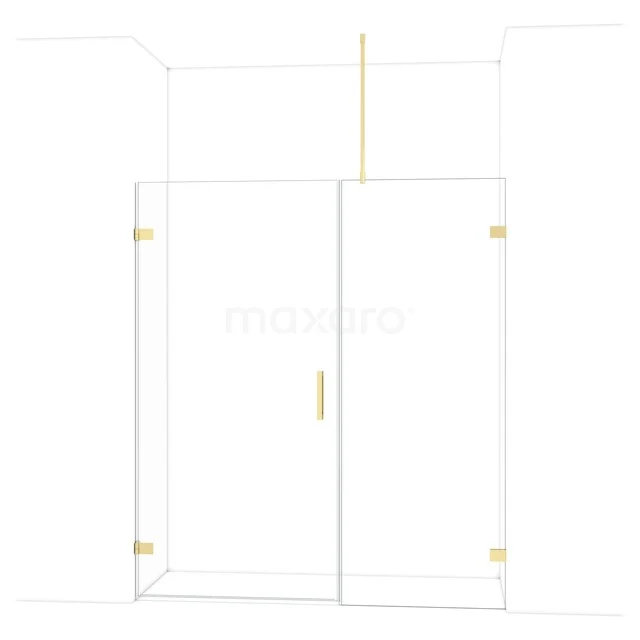 Glazen douchewand met goudkleurige accenten, minimalistisch design, ideaal voor een moderne badkamerinrichting.