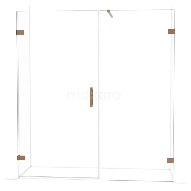 Diamond Shower door | 185 cm Shiny copper Clear glass Pivot door DDC211009120GKP Douchecabine met helder glas, mat zwarte profielen en koperen details, strak ontwerp voor moderne badkamers.