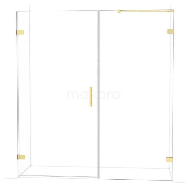 Glas Duschwand mit goldfarbenen Details, modernes Design, ideal für ein stilvolles Badezimmer.