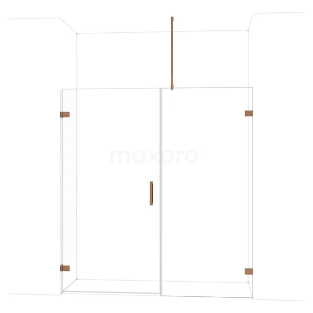 GlasduschTür mit kupferfarbenen Akzenten, minimalistisches Design, ideal für einen modernen Badezimmerstil.