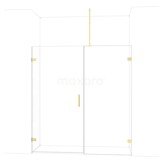 Diamond Douchedeur | 185 cm Glanzend lichtgoud Helder glas Draaideur DDC211009720GLG Glazen douchecabine met goudkleurige accenten, draaideur en hoekontwerp, ideaal voor een moderne badkamer.