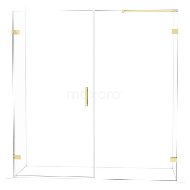 Glasene Duschwand mit goldenen Akzenten, Schiebetür und schnörkellosem Design, ideal für einen modernen Badezimmerstil.