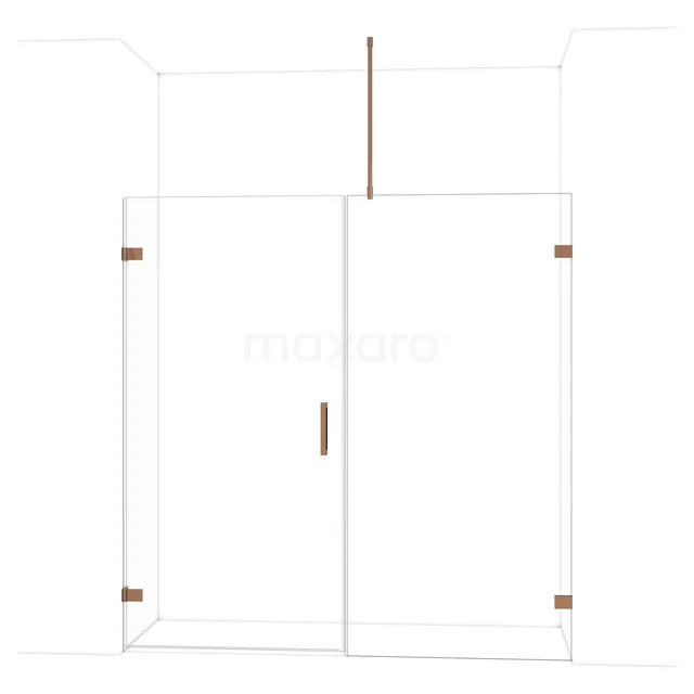 Diamond Douchedeur | 195 cm Glanzend koper Helder glas Draaideur DDC211010720GKP Glazen douchedeur met gouden scharnieren, strak design, ideaal voor moderne badkamers, vervaardigd uit hoogwaardig veiligheidsglas.