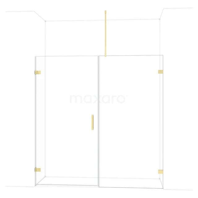 Glazen inloopdouche met goudkleurige accenten, strak design, ideaal voor moderne badkamers.