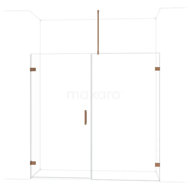 Diamond Shower door | 205 cm Glanzend koper Clear glass Pivot door DDC211011720GKP Douchewand met deur, helder glas, koperkleurige details, ideaal voor een moderne badkamer, serie Elegant Line.