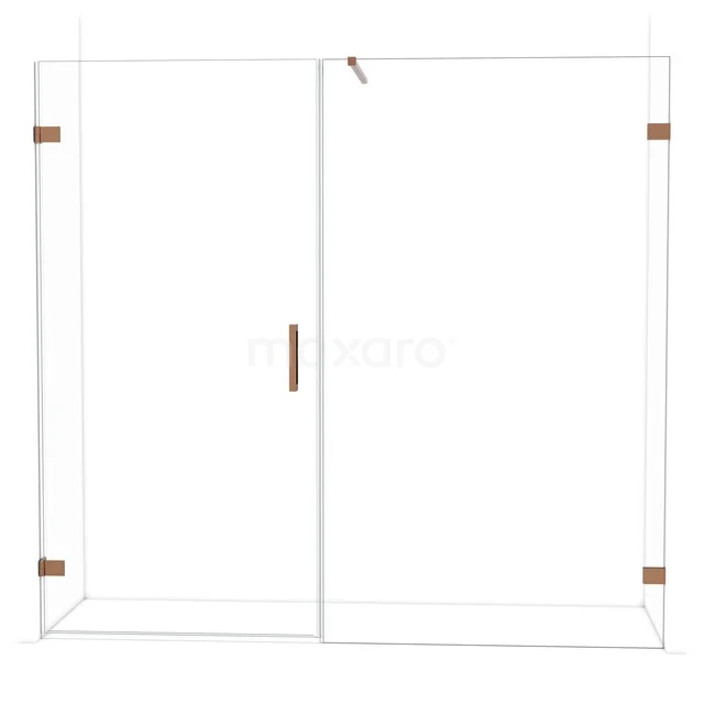 Douchewand set helder glas met bronzen accenten, moderne glazen scheidingswand voor luxe badkamers.