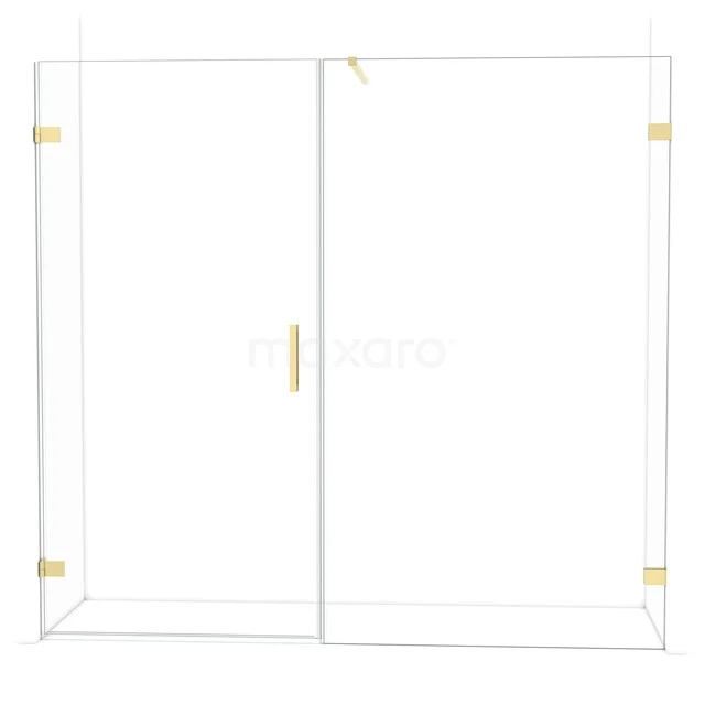 Diamond Shower door | 215 cm Shiny light gold Clear glass Pivot door DDC211012120GLG Glass shower wall with gold-coloured hinges, including sliding door. Elegant design perfect for modern bathrooms.