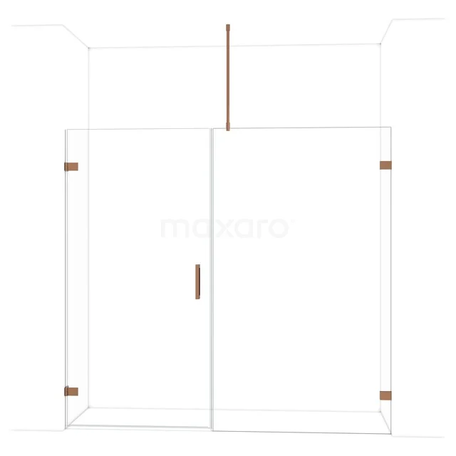 Glazen douchedeur met goudkleurige accenten, modern en strak design. Perfect voor een stijlvolle badkamerupgrade.