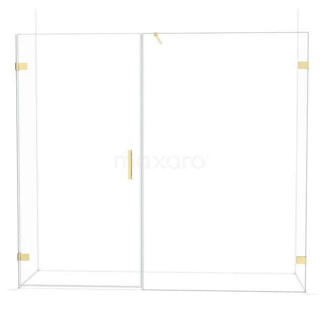 Glazen douchewand met goudkleurige afwerking, minimalistisch design voor een stijlvolle moderne badkamer.