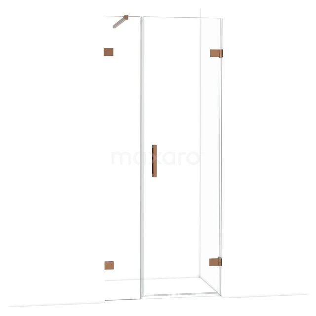 Diamond Shower door | 85 cm Shiny copper Clear glass Pivot door DDC220603120GKP Douchecabine van helder glas met koperkleurige scharnieren en handgreep, modern design voor stijlvolle badkamers.