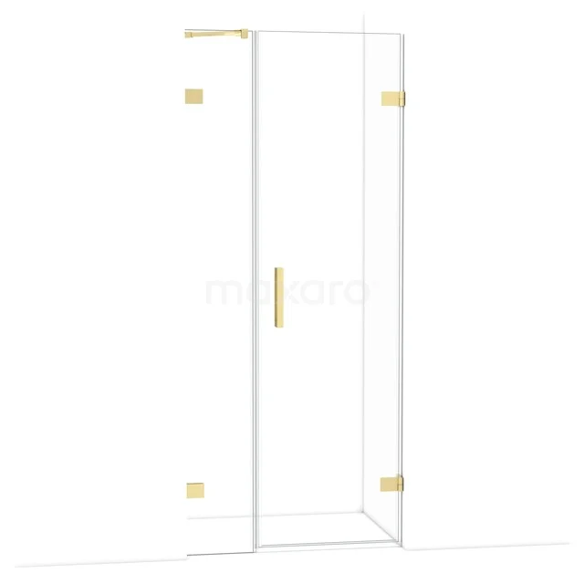 Transparente Glastür Duschkabine mit goldfarbenen Details, elegantes Design für moderne Bäder.