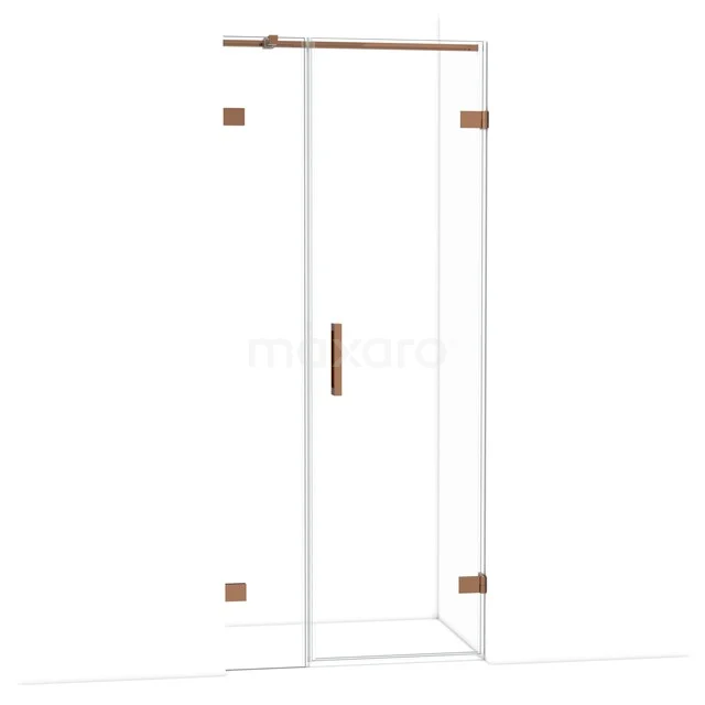 Duschtür mit Klarglas, Matt Schwarz und Kupferakzenten, modernes Design; ideale stilvolle Trennwand für das Badezimmer.