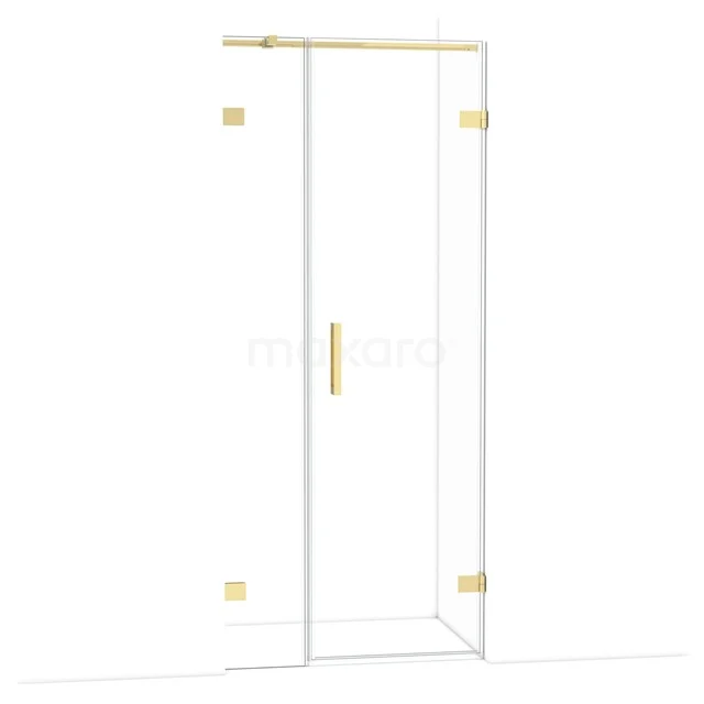Diamond Shower door | 85 cm Glanzend lichtgoud Clear glass Pivot door DDC220603320GLG Glazen douchedeur met gouden scharnieren en handgreep, stijlvol design voor een moderne badkamer.