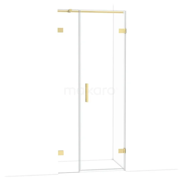 Glasdouchedeur mit goldenen Scharnieren und Haltegriff, schlankes und modernes Design, ideal für jedes stilvolle Badezimmer.