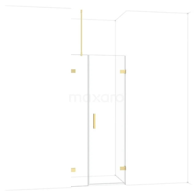 GlasduschTür mit goldfarbenen Scharnieren, minimalistisches Design, geeignet für luxuriöse Badezimmereinrichtung.