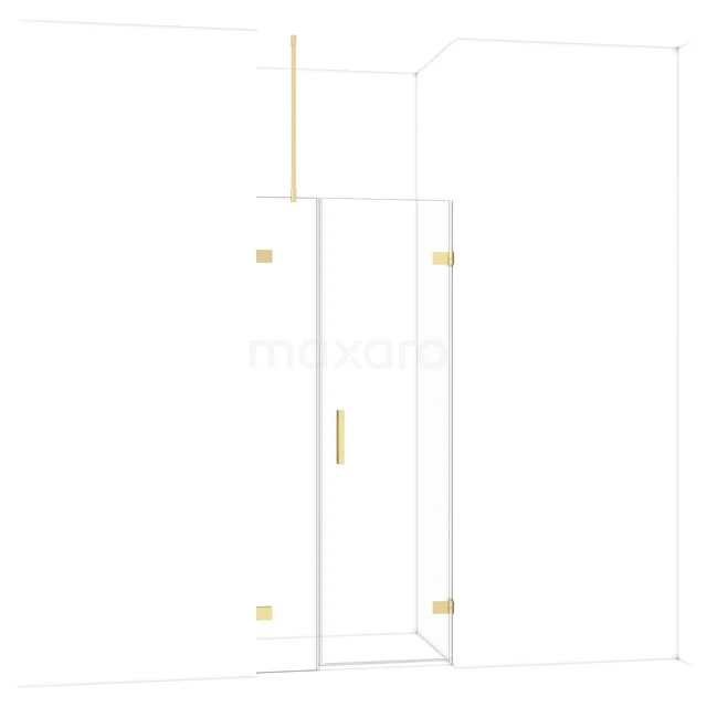 Glazen douchewand met goudkleurige accessoires, modern design voor stijlvolle badkamers.