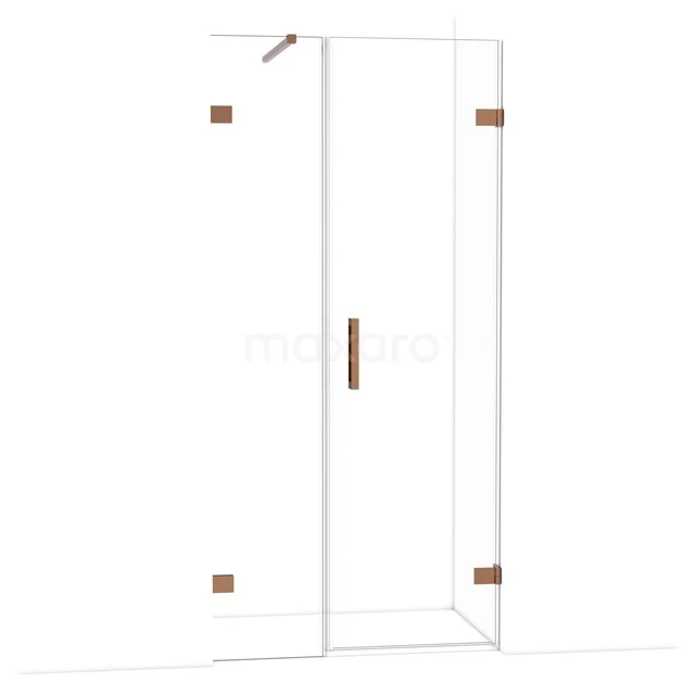 Glasene Duschtür mit bronzenen Details, minimalistisches Design und vollständig transparent, perfekt für moderne Bäder.