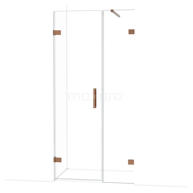 Glazen douchedeur met bronzen details, minimalistisch design en volledig transparant, perfect voor moderne badkamers.