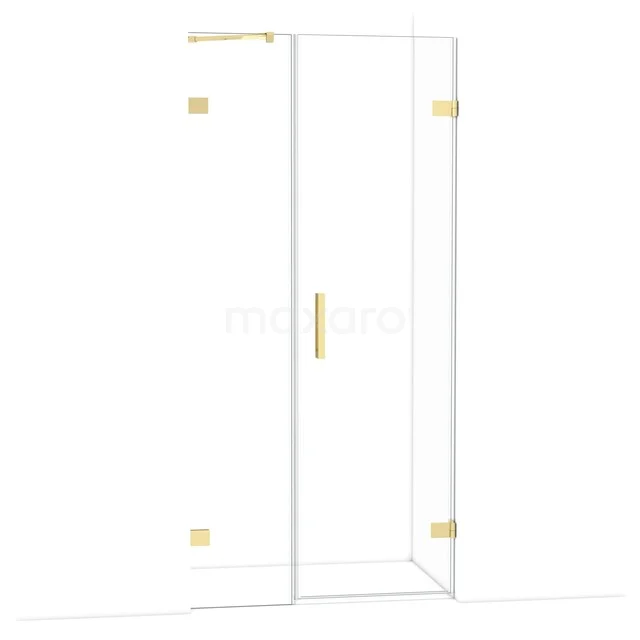 Diamond Shower door | 95 cm Glossy light gold Clear glass Pivot door DDC220604220GLG Douchecabine met goudkleurige accenten, transparant glas en minimalistisch design, perfect voor een luxe badkamerinrichting.