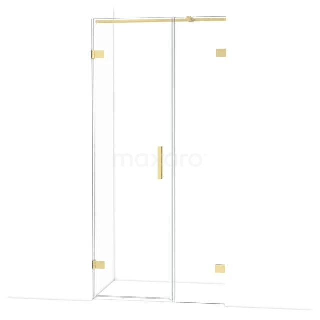 Glazen douchedeur met gouden accenten, minimalistisch design, ideaal als stijlvolle toevoeging aan moderne badkamers.