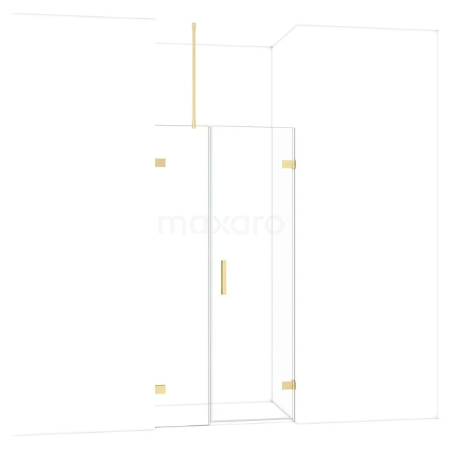 Glas Duschtür mit Goldakzenten, minimalistisches Design, ideal für ein luxuriöses Badezimmer.