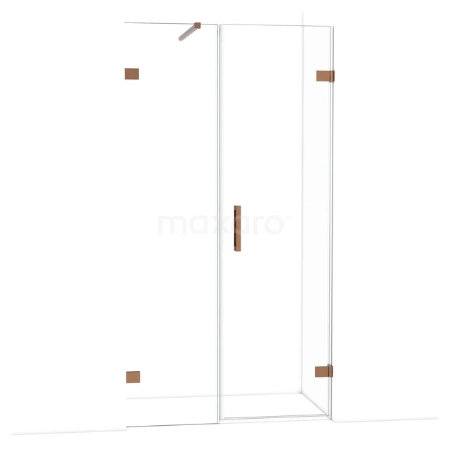 Glasdusche mit goldfarbenen Scharnieren und Haltegriff, elegantes Design, ideal für ein modernes Badezimmer.