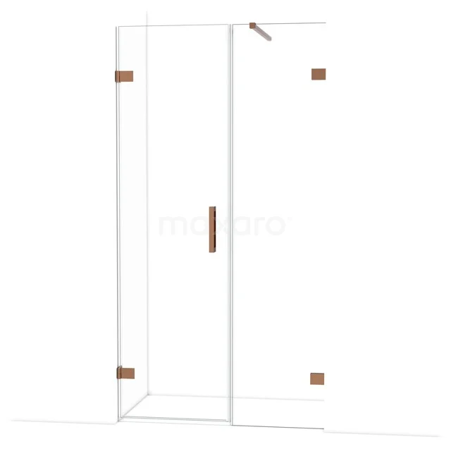 Diamond Douchedeur | 105 cm Glanzend koper Helder glas Draaideur DDC220605120GKP Glazen douchedeur met goudkleurige scharnieren en handgreep, strak design, ideaal voor een moderne badkamer.