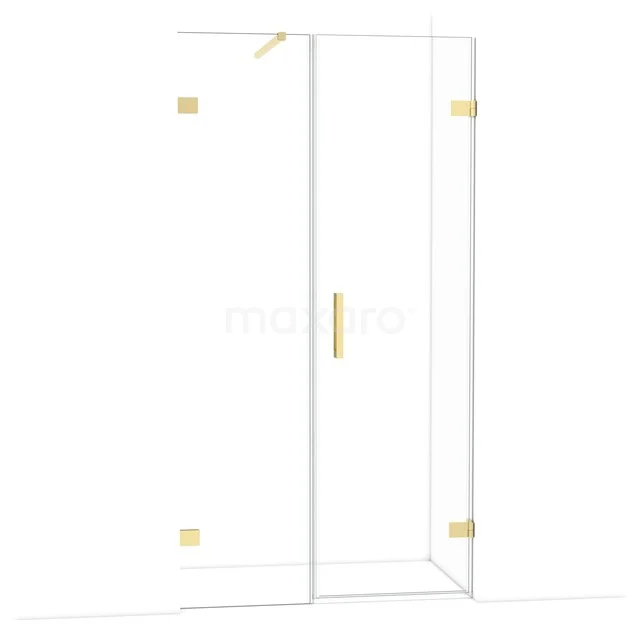 Diamond Shower door | 105 cm Shiny light gold Clear glass Pivot door DDC220605120GLG Glass shower cabin with gold accents, hinged door and minimalist design, ideal for a luxury bathroom.