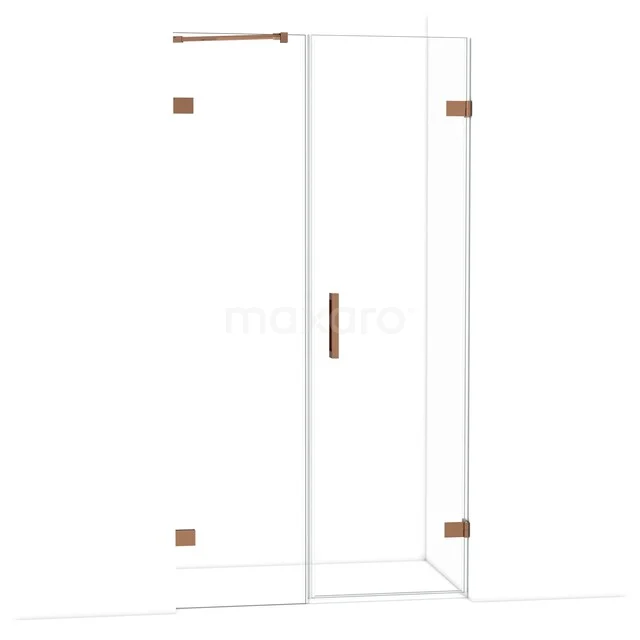 Glas Duschkabine mit kupferfarbenen Scharnieren und Haltegriff, modernes Design ideal für stilvolle Bäder.