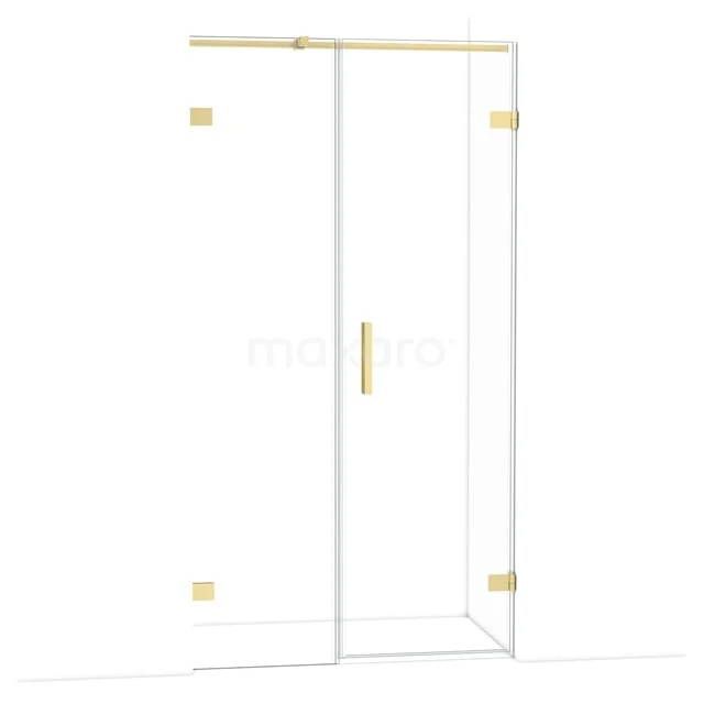 Transparente Glastür für die Dusche mit goldenen Scharnieren und Haltegriff, elegantes Design, ideal für jedes moderne Badezimmer.