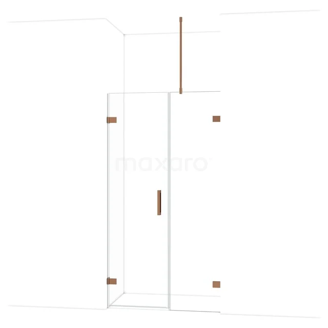 Heldere glazen nisdeur met messing scharnieren, minimalistisch design, ideaal als stijlvolle badkameroplossing.