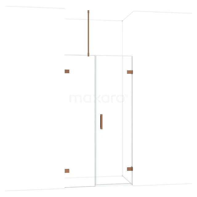 Diamond Shower door | 105 cm Shiny copper Clear glass Pivot door DDC220605720GKP Heldere glazen nisdeur met messing scharnieren, minimalistisch design, ideaal als stijlvolle badkameroplossing.