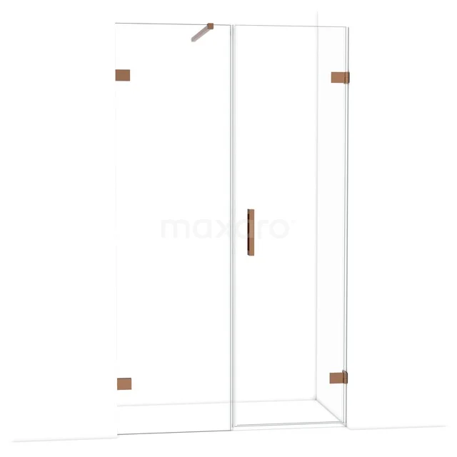 Diamond Shower door | 115 cm Shiny copper Clear glass Pivot door DDC220606120GKP Transparante glazen douchecabine met koperkleurige accenten, rechthoekig design, ideaal voor een moderne badkamer.