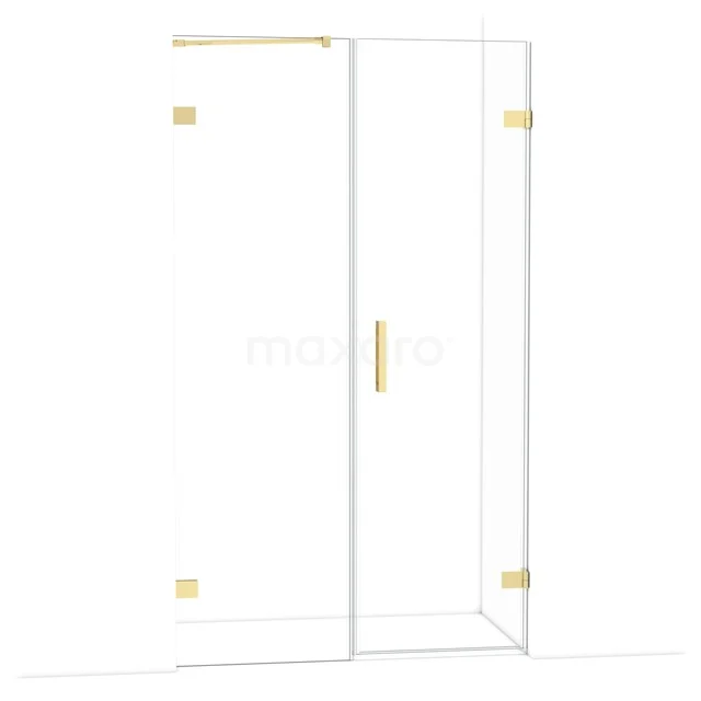 Diamond Shower door | 115 cm Glanzend lichtgoud Clear glass Pivot door DDC220606220GLG Glazen douchecabine met gouden scharnieren en handgreep, modern design, ideaal voor luxe badkamerinterieurs.