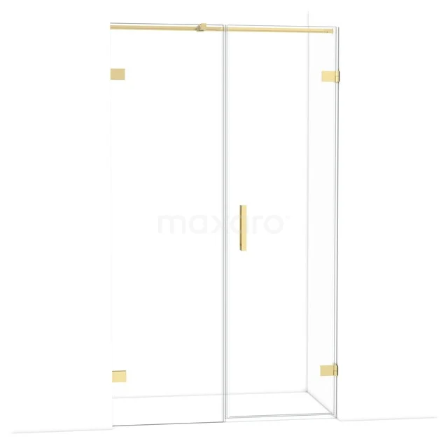 Glas Duschkabine mit Gold Akzenten, elegantes Design und minimalistische Ausstrahlung, ideal für ein modernes Badezimmer.