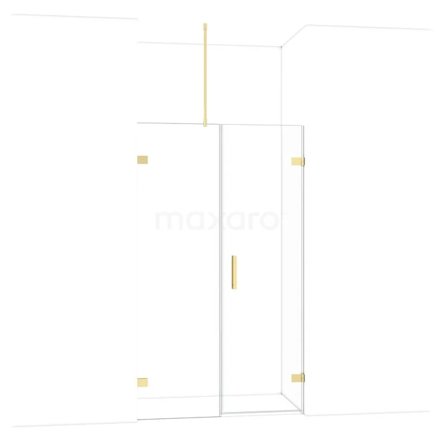 Glazen inloopdouche met goudkleurige accenten, modern design, ideaal voor een stijlvolle badkamer.