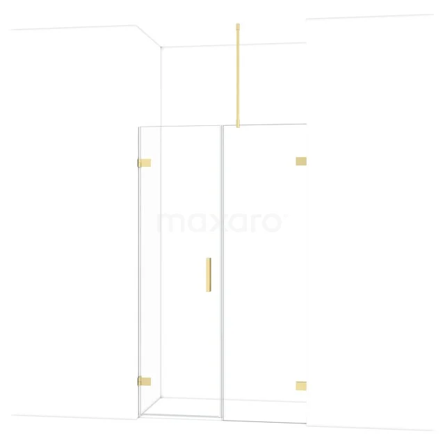 Glazen douchecabine met gouden accenten, strak design voor moderne badkamers, inclusief stevige handgreep en minimalistisch beslag.