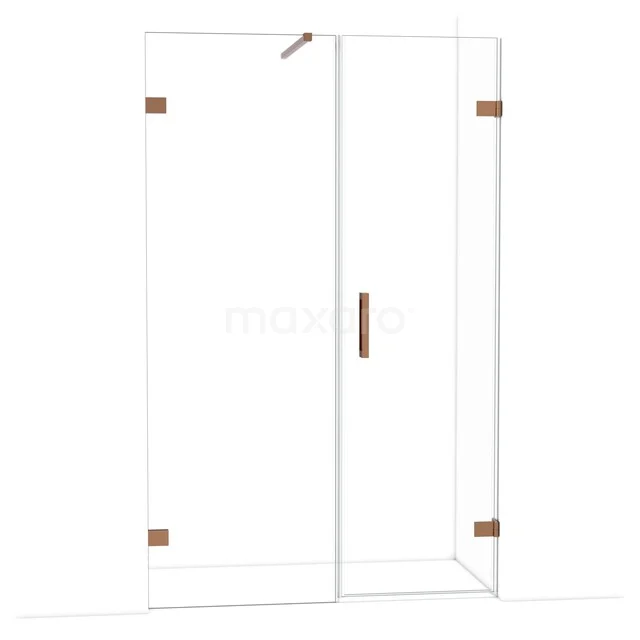 Diamond Shower door | 125 cm Shiny copper Clear glass Pivot door DDC220607120GKP Douchewand met deur, helder glas, koperkleurige scharnieren en handvat, stijlvolle toevoeging aan moderne badkamers.