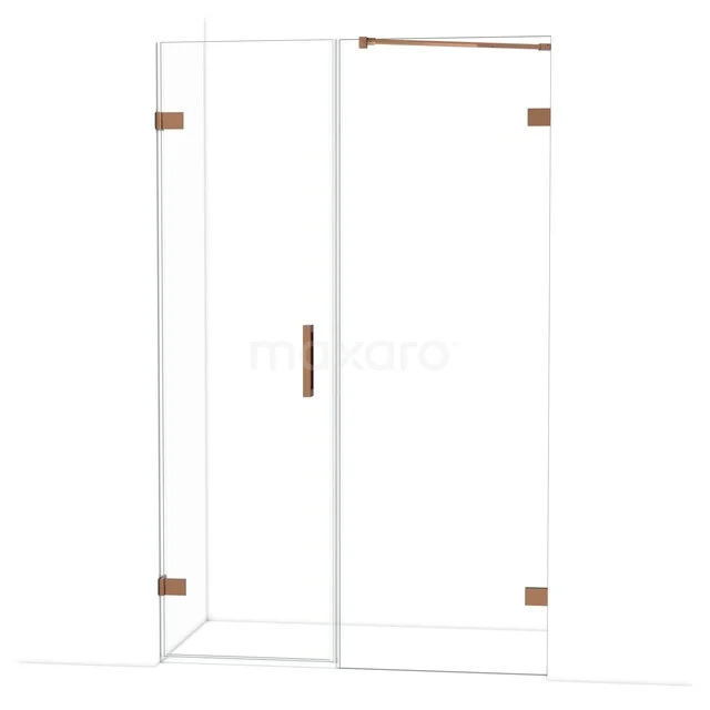 Diamond Douchedeur | 125 cm Glanzend koper Helder glas Draaideur DDC220607220GKP Glazen douchewand met hoekinstap, helder glas en koperkleurige details, ideaal voor luxe badkamerinrichting.