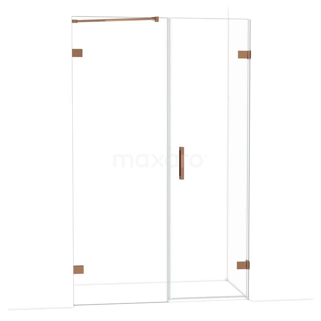 Diamond Shower door | 125 cm Shiny copper Clear glass Pivot door DDC220607220GKP Glazen douchewand met hoekinstap, helder glas en koperkleurige details, ideaal voor luxe badkamerinrichting.