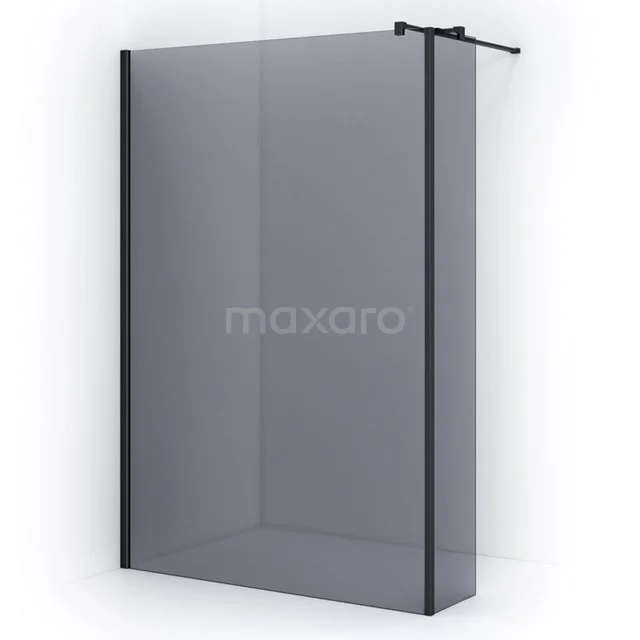 Black shower screen with frosted glass, minimalist design, ideal for a modern bathroom.