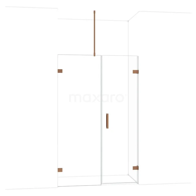 Glasene Duschtür mit kupferfarbenen Scharnieren, elegantes Design, ideal für moderne Bäder.