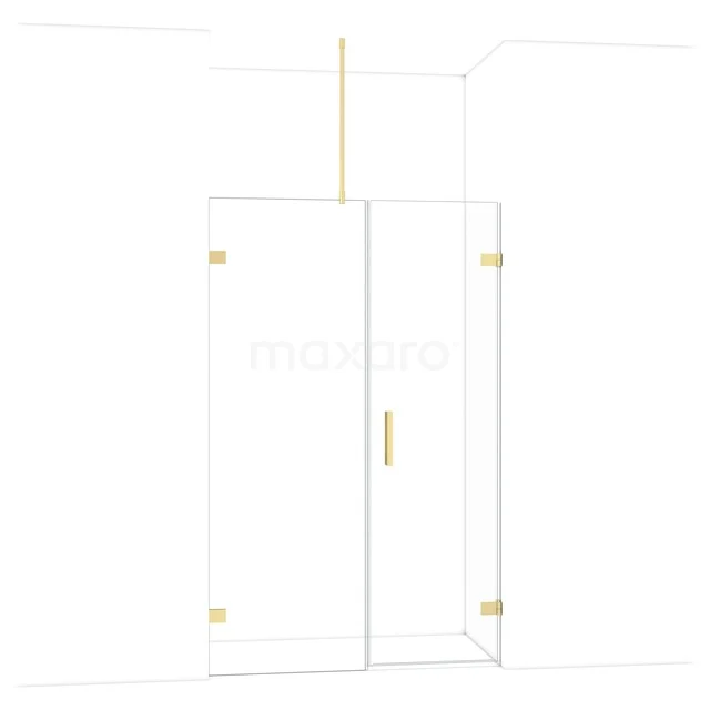 Diamond Shower door | 125 cm Light gold Clear glass Pivot door DDC220607720LG Inloopdouche met helderglas, gouden accenten en strakke lijnen, stijlvol en modern badkamerdesign.